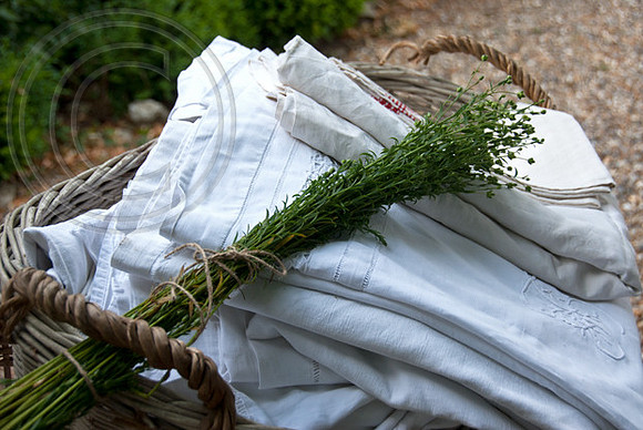 Sharons French linens and bunch of linen flowers