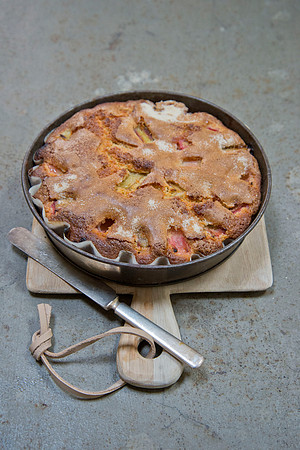 Rhubarb food; ingrdeients for rhubarb orange and ginger cake.
