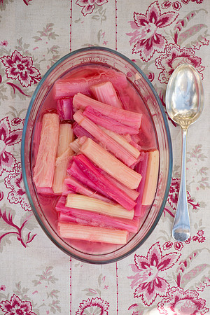 Rhubabrb food;rhubarb in syrup