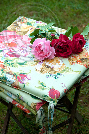 Garden cushions made from Sharons Grandmothers old curtains