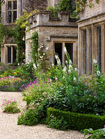 ASTHALL MANOR, OXFORDSHIRE: BOX HEDGING IN FRONT OF THE MANOR